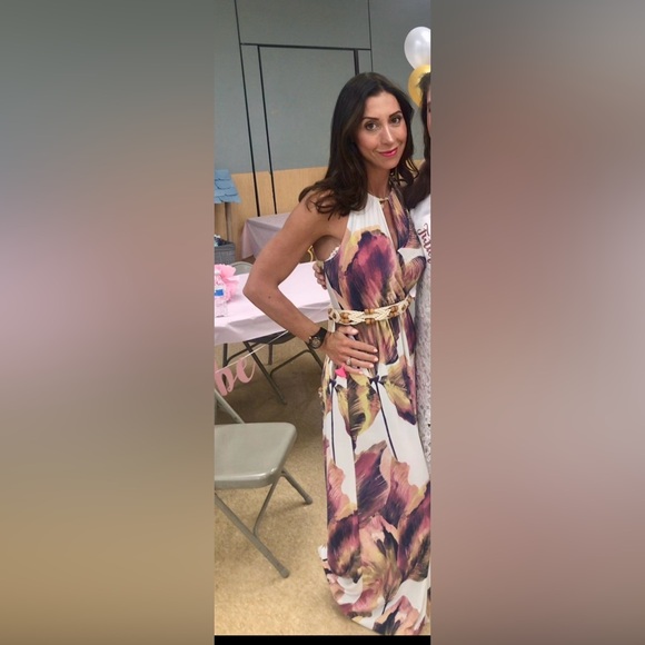 London Times Abstract Floral Halter Maxi Dress Size 6 Raw Hem - Picture 2 of 8